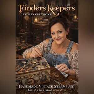 Steampunk Jewelry Box #3 Handmade Vintage Victorian Gear Decor Blue Velvet int